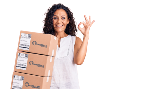 Woman holding boxes from Onderdelenplanet